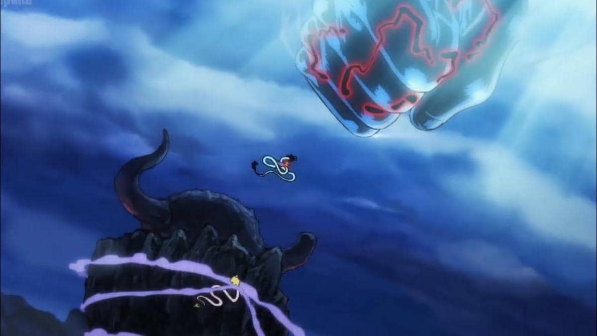 Luffy's Bajrang Gun attack against Kaido