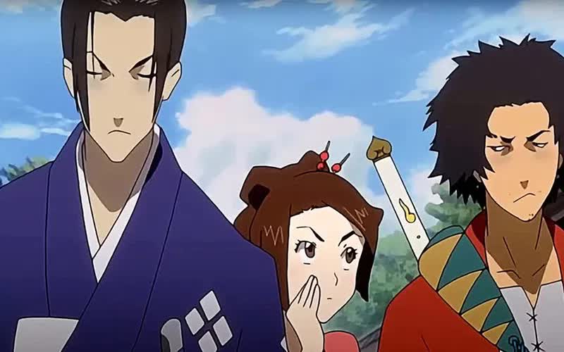 Jin, Fuu, and Mugen traveling in Samurai Champloo