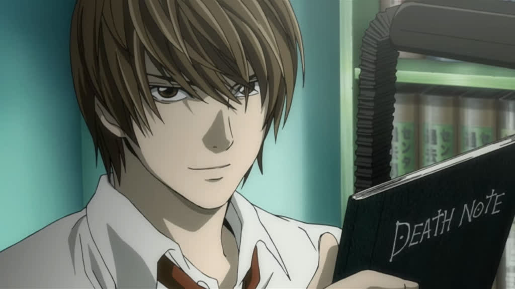 Light Yagami holding the Death Note book