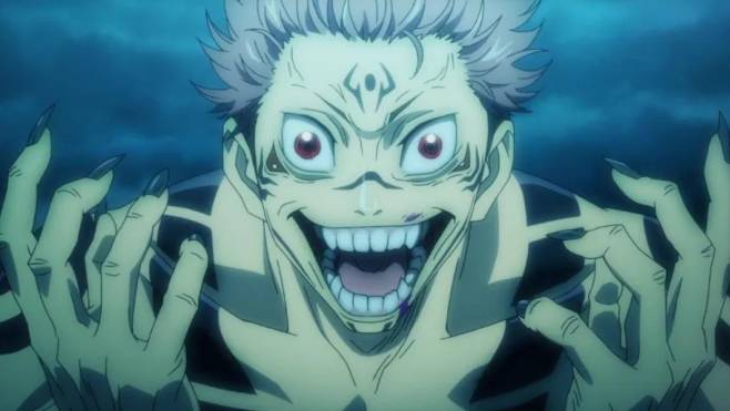 Sukuna with one finger in Yuji's body
