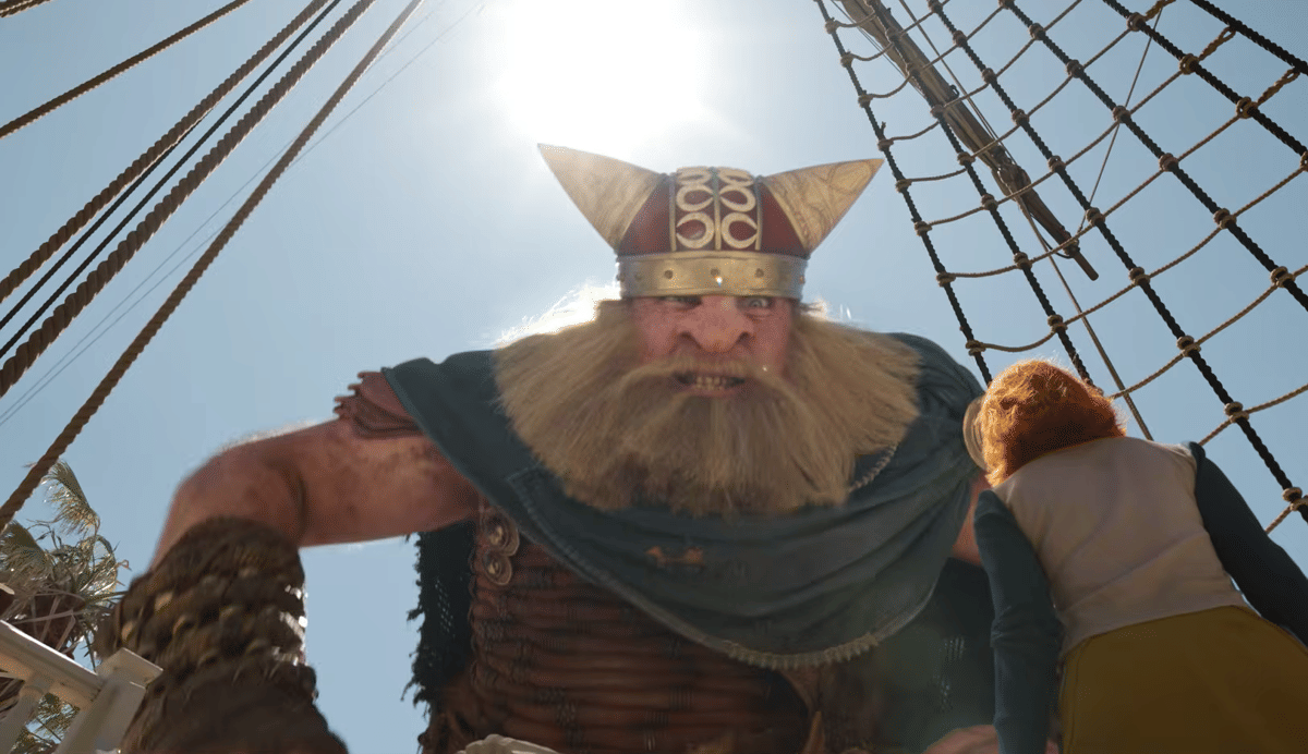 Brogy towering over Nami and Usopp