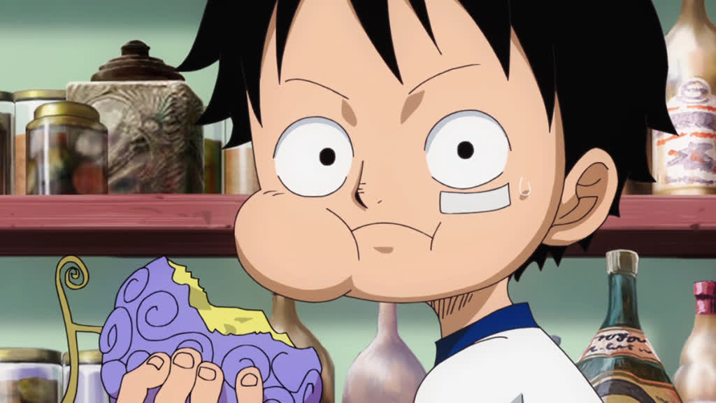 Luffy eating the Devil Fruit