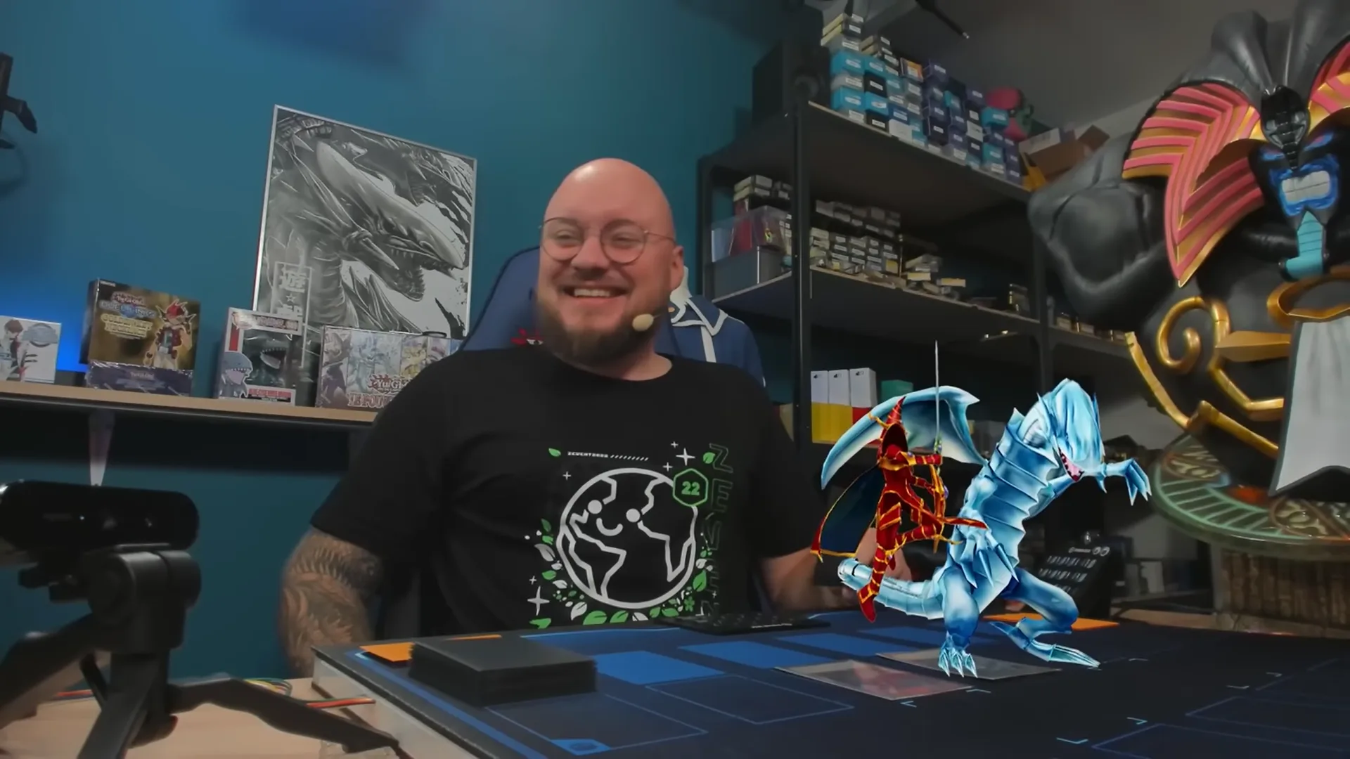 French YouTuber SuperZouloux developed the Yu-Gi-Oh! Connected Mat system to summon 3D monsters live during streams.