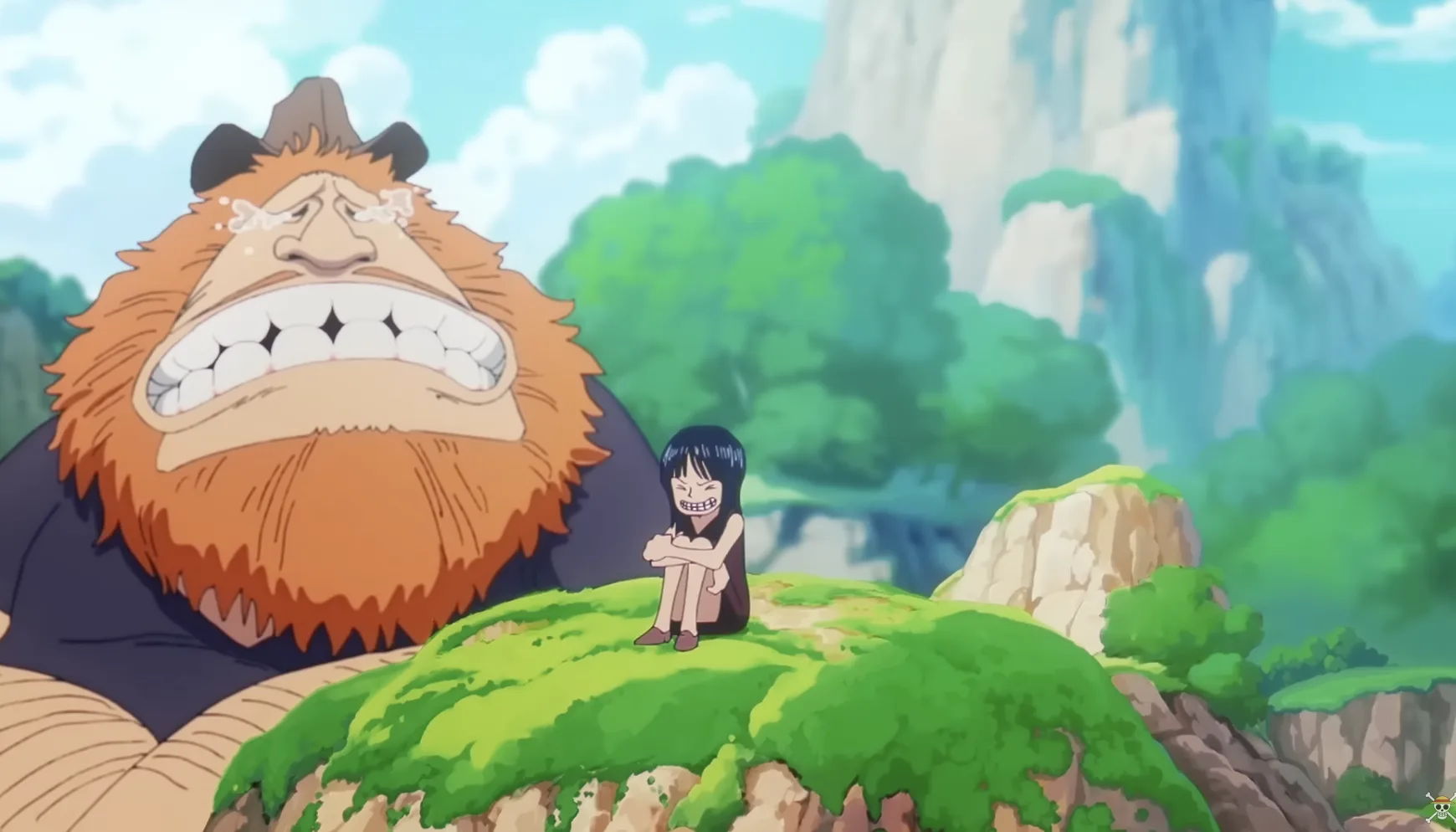 Nico Robin and Jaguar D. Saul reunion scene