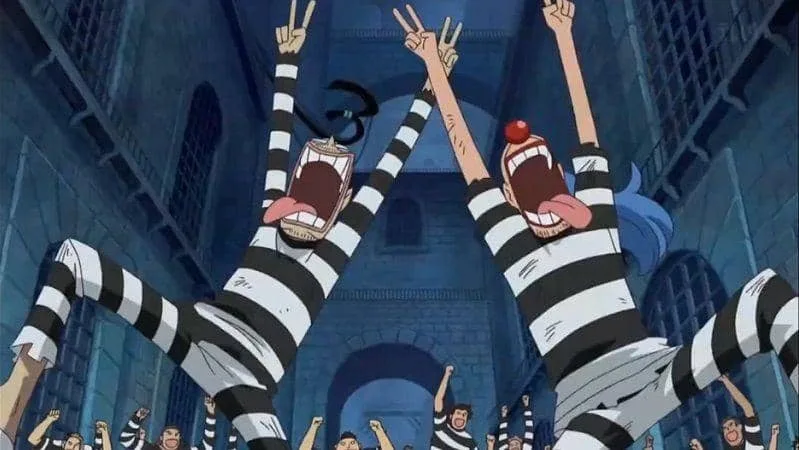 Buggy and Mr. 3 in Impel Down