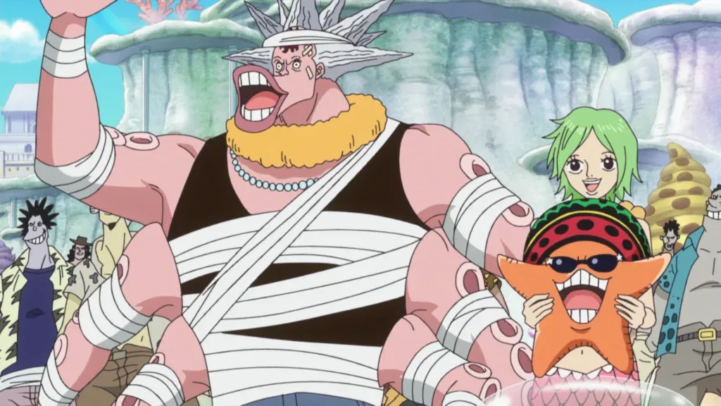 Hatchan and Pappag saying goodbye to the Straw Hats