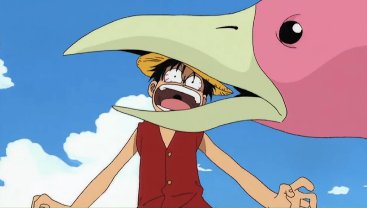 Luffy catches bird to Orange Town
