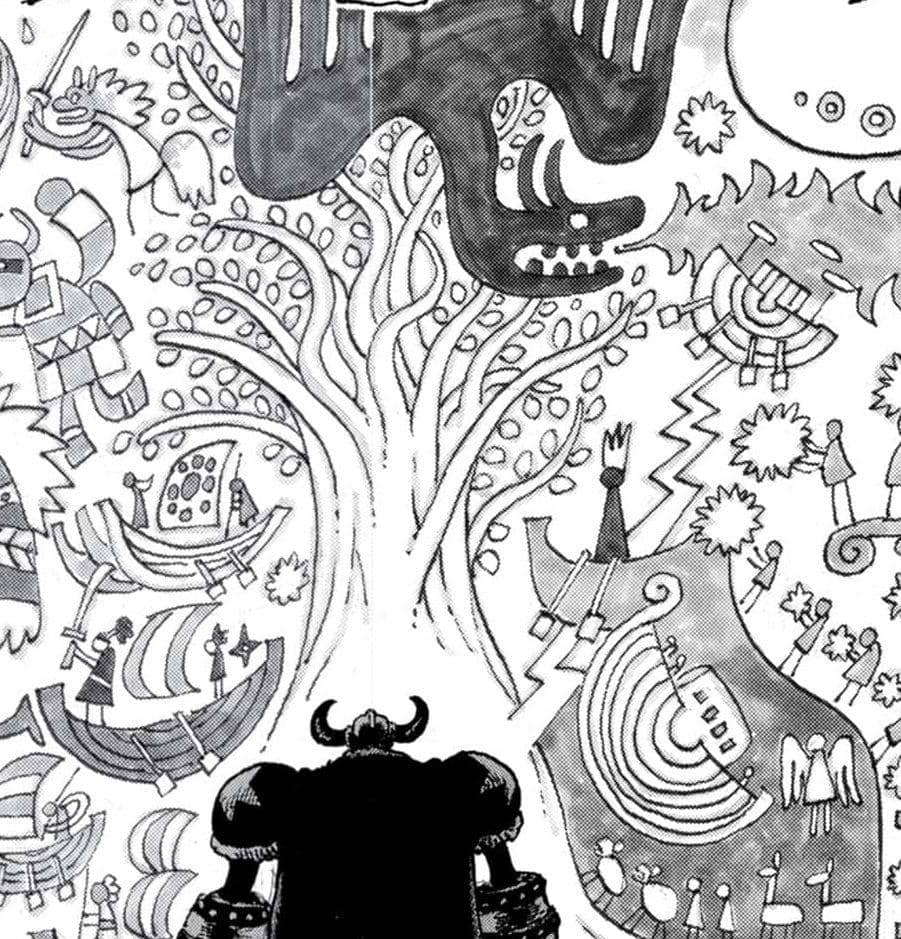 Mural depicting the Second World and Joy Boy