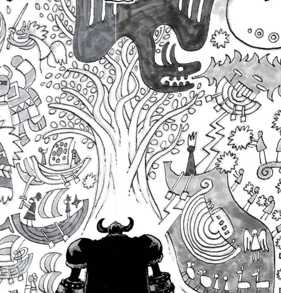 Mural depicting the Second World and Joy Boy