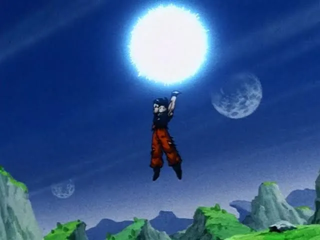 Goku unleashing the Super Spirit Bomb