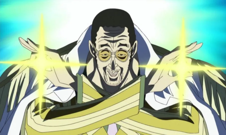 Admiral Kizaru using light powers from Pika Pika no Mi