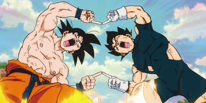 Goku and Vegeta performing Fusion Dance