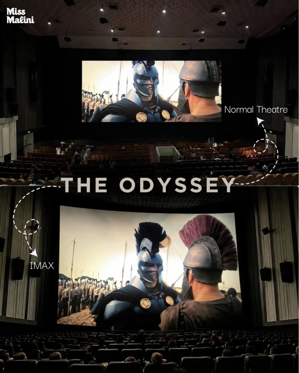 The difference between watching The Odyssey in IMAX and regular theaters. (Photo: Missmalini)