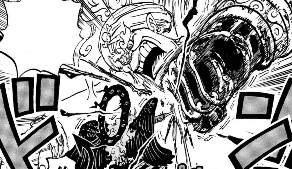 Luffy's Gear 5 Genie form with giant size