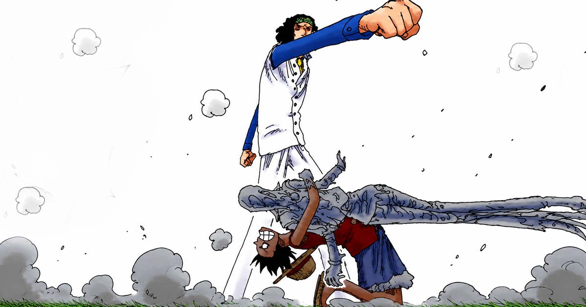 Admiral Aokiji confronts Straw Hats