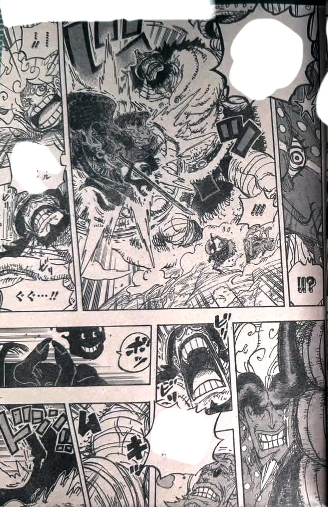 Imu attacks Gaban and Luffy with Honebami