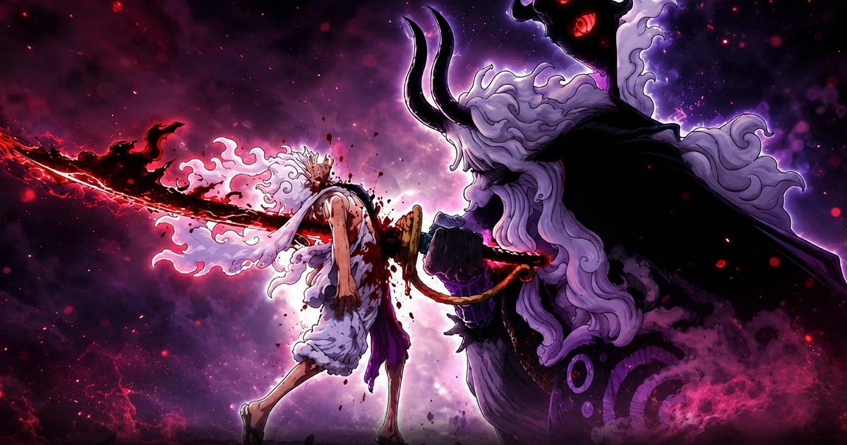 Imu stabs Luffy with Void Sword