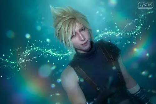 Cloud gently lowering Aerith into sacred water