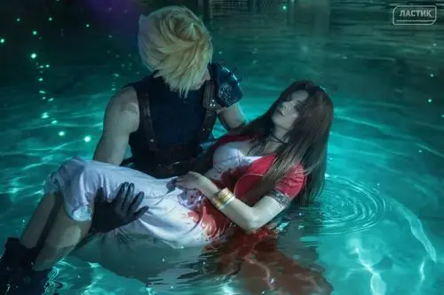 Aerith sinking into the water in Forgotten Capital