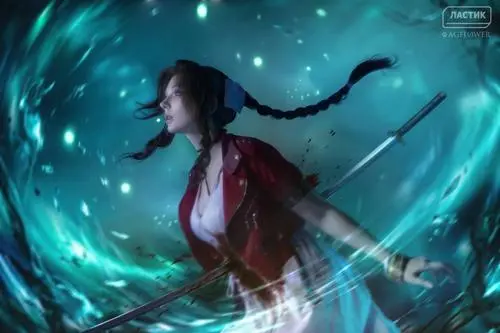 Cosplay of Cloud carrying Aerith in Final Fantasy VII