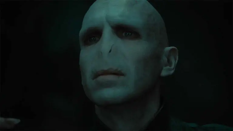 Voldemort confronting Harry Potter in their final battle